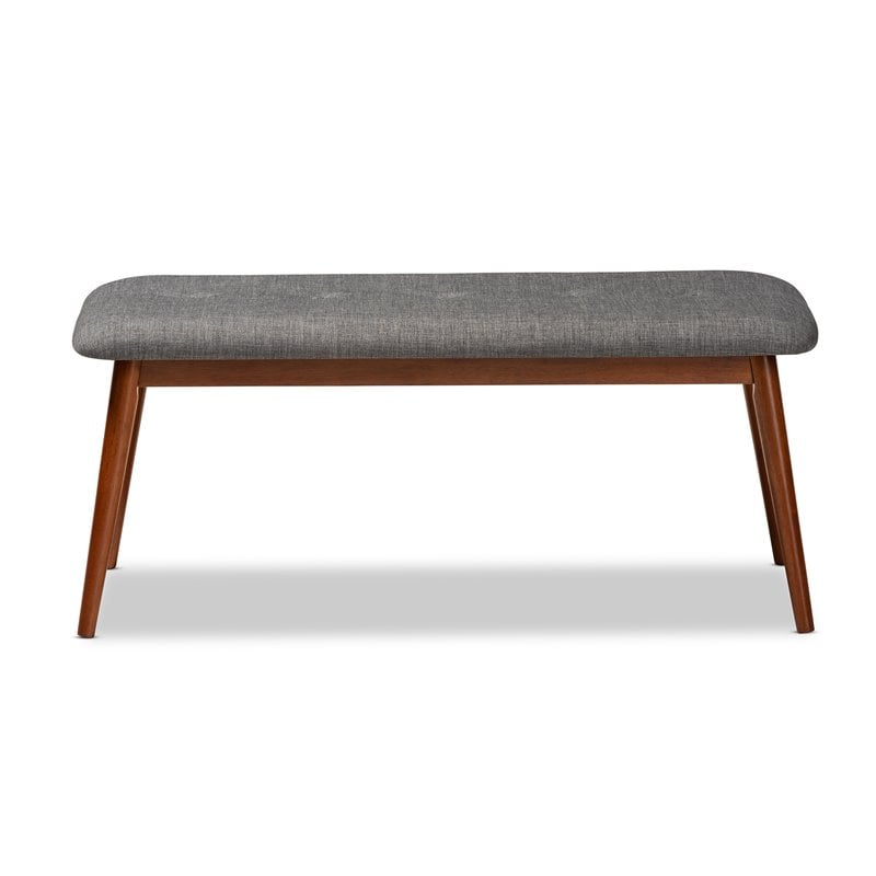 Baxton Studio Flora Upholstered Wood Bench in Dark Gray and Medium Oak