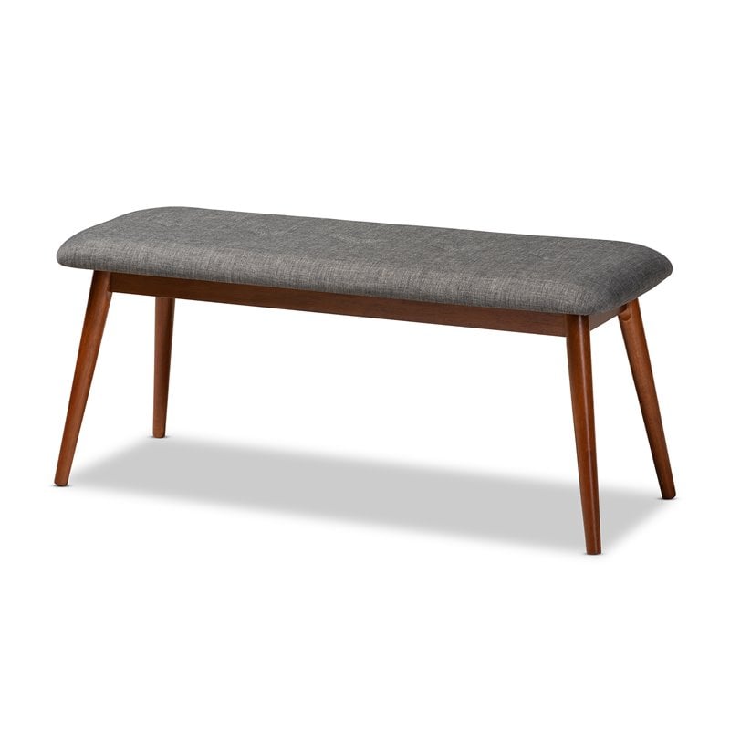 Baxton Studio Flora Upholstered Wood Bench in Dark Gray and Medium Oak