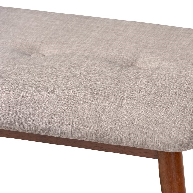 Baxton Studio Flora Upholstered Wood Bench in Light Gray and Medium Oak