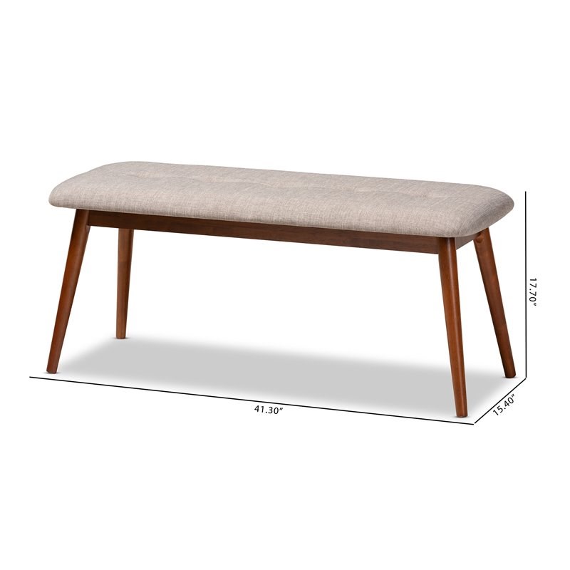 Baxton Studio Flora Upholstered Wood Bench in Light Gray and Medium Oak