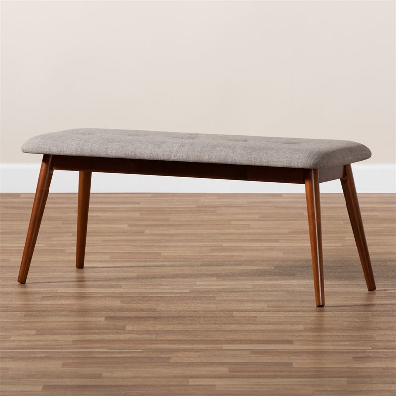 Baxton Studio Flora Upholstered Wood Bench in Light Gray and Medium Oak