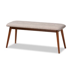 Baxton Studio Flora Upholstered Wood Bench in Light Gray and Medium Oak