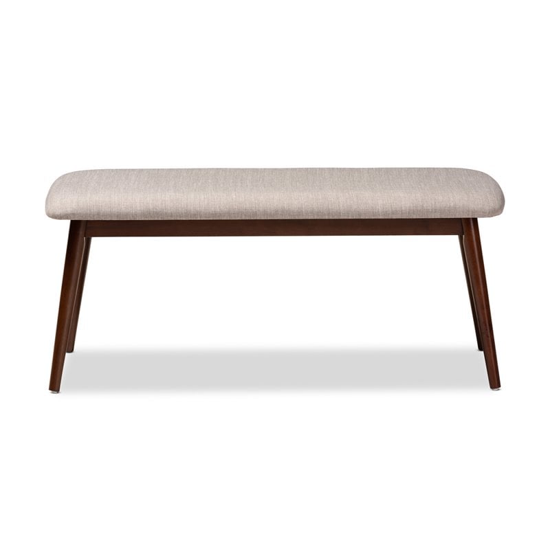 Baxton Studio Flora Upholstered Wood Bench in Light Gray and Walnut