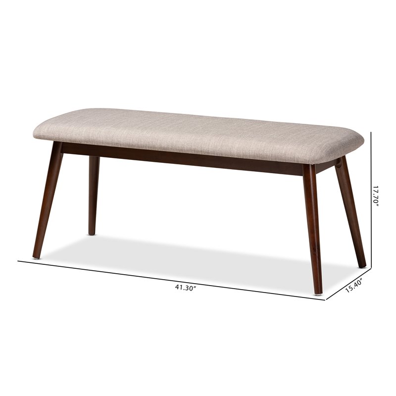 Baxton Studio Flora Upholstered Wood Bench in Light Gray and Walnut