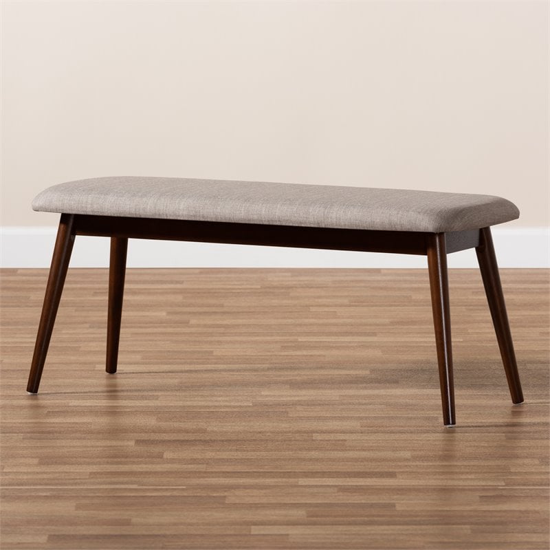 Baxton Studio Flora Upholstered Wood Bench in Light Gray and Walnut