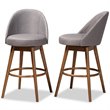 Baxton Studio Carra Gray Upholstered Swivel Bar Stool in Walnut - Set of 2