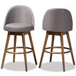 Baxton Studio Carra Gray Upholstered Swivel Bar Stool in Walnut - Set of 2