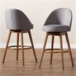 Baxton Studio Carra Gray Upholstered Swivel Bar Stool in Walnut - Set of 2