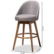 Baxton Studio Carra Gray Upholstered Swivel Bar Stool in Walnut - Set of 2