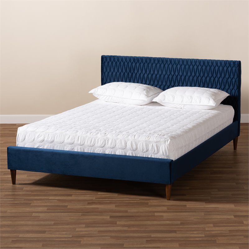 Baxton Studio Frida Upholstered Queen Bed in Royal Blue Velvet