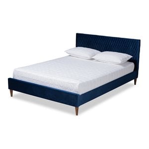 Baxton Studio Frida Upholstered Queen Bed in Royal Blue Velvet
