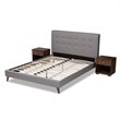 Baxton Studio Queen Size Maren Light Grey Platform Bed with Nightstands