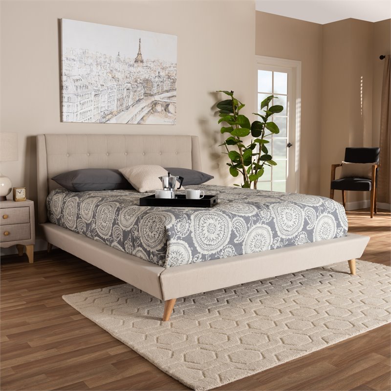 Baxton Studio Naya Beige King Size Wingback Platform Bed