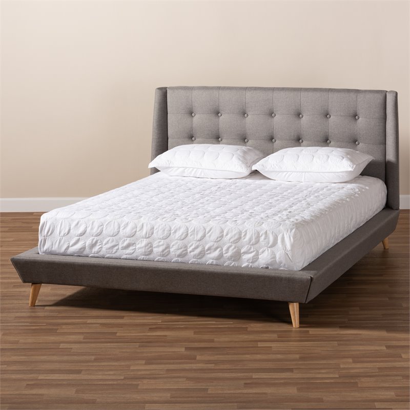 Baxton Studio Naya King Size Grey Upholstered  Wingback Platform Bed
