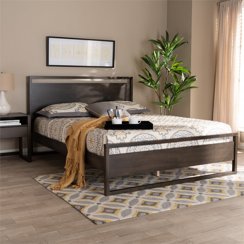 Baxton Studio Inicio Brown Finished Wood Queen Size Platform Bed
