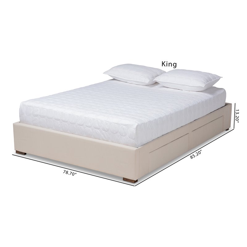 Baxton Studio Leni 4-Drawer Storage King Bed in Beige