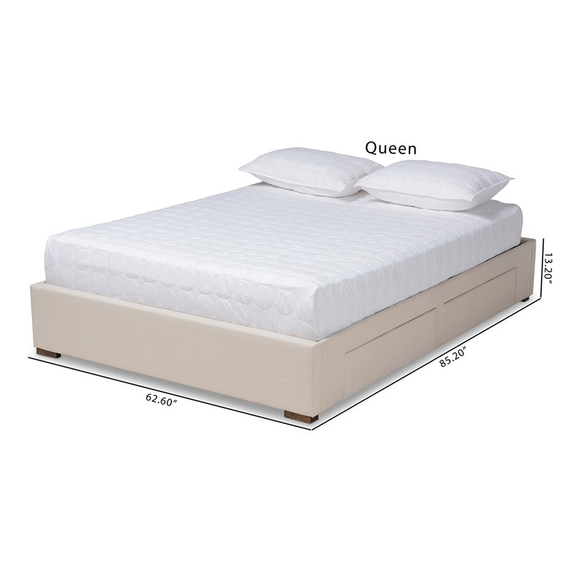 Baxton Studio Leni 4-Drawer Storage King Bed in Beige