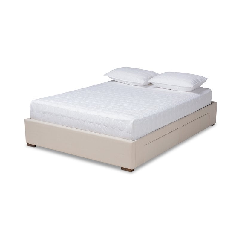 Baxton Studio Leni 4-Drawer Storage King Bed in Beige