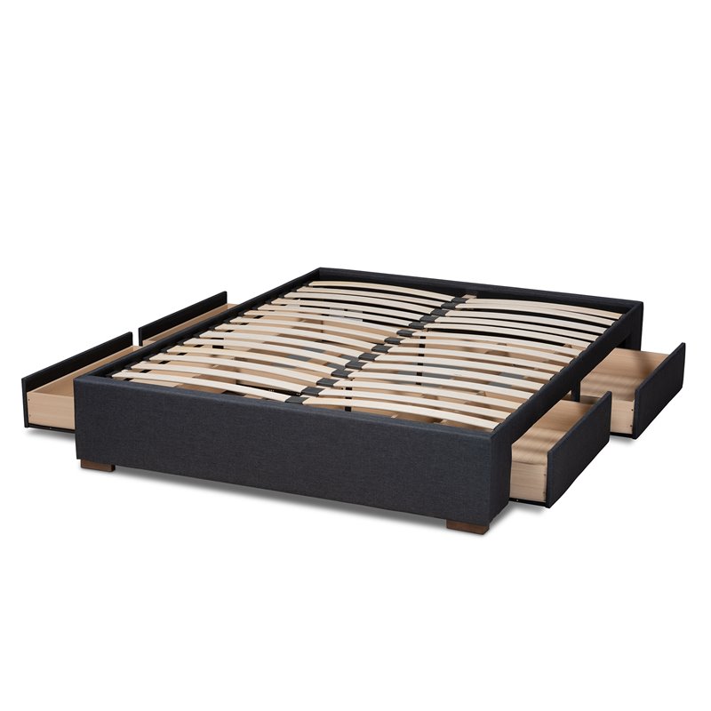 Baxton Studio Leni 4-Drawer Storage King Bed in Dark Gray