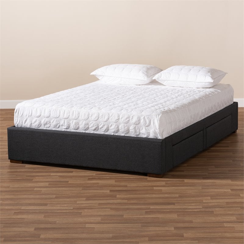 Baxton Studio Leni 4-Drawer Storage King Bed in Dark Gray