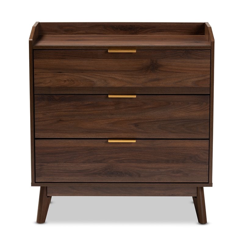 Baxton Studio Lena Walnut Brown Finished 3-Drawer Wood Chest