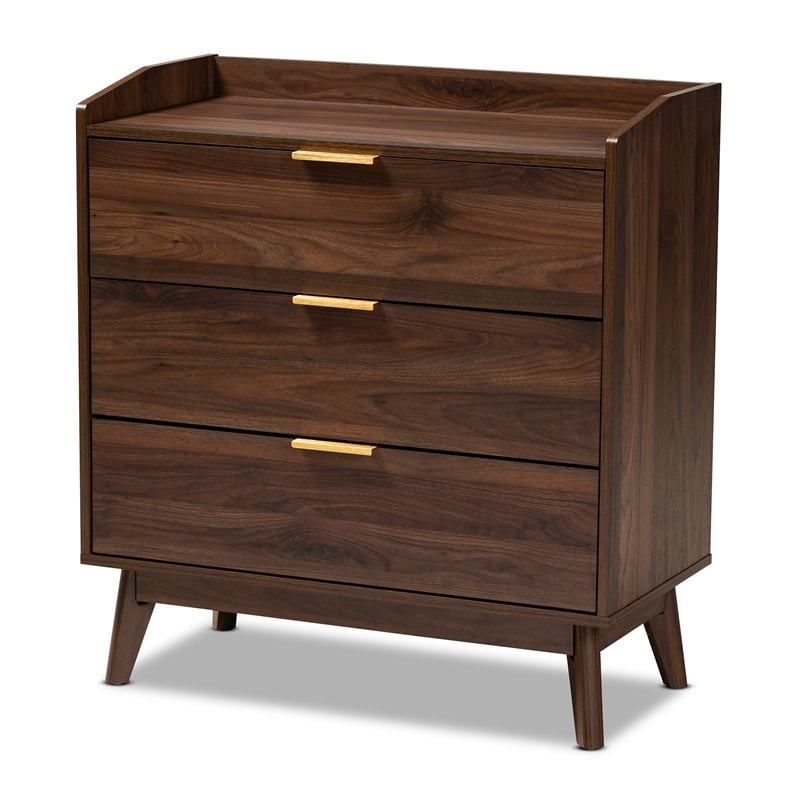 Baxton Studio Lena Walnut Brown Finished 3-Drawer Wood Chest