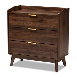 Baxton Studio Lena Walnut Brown Finished 3-Drawer Wood Chest
