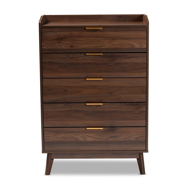 Baxton Studio Lena Walnut Brown Finished 5-Drawer Wood Chest