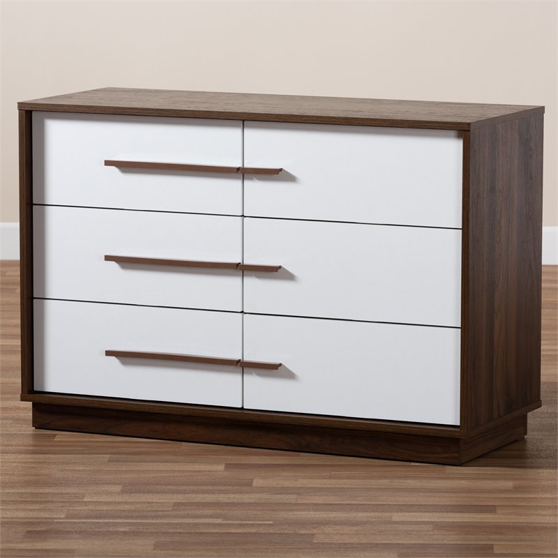 Baxton Studio Mette Mid Century 6 Drawer Wood Dresser In White And Walnut 157 21003 9522 Cymx