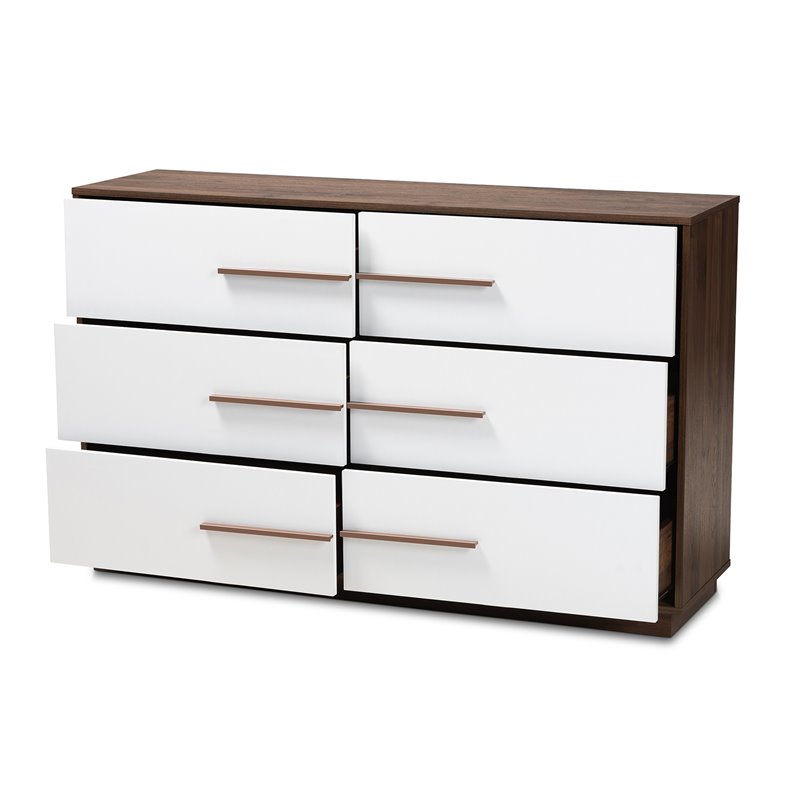 Baxton Studio Mette 6-Drawer Wood Dresser in White and Walnut