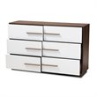 Baxton Studio Mette 6-Drawer Wood Dresser in White and Walnut