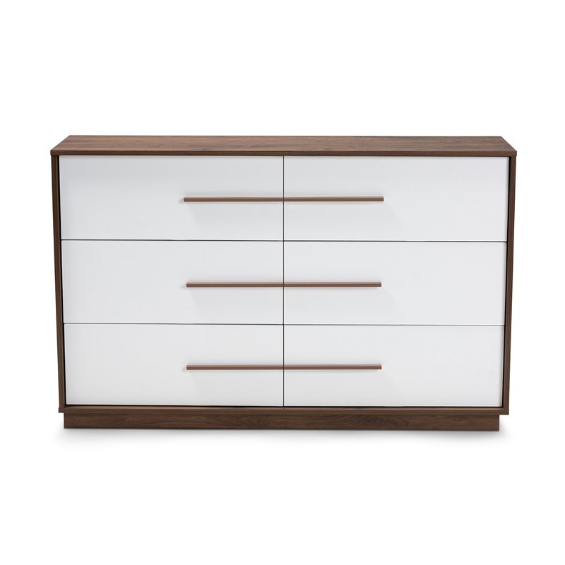 Baxton Studio Mette 6-Drawer Wood Dresser in White and Walnut
