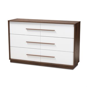 baxton studio mette 6-drawer wood dresser in white and walnut