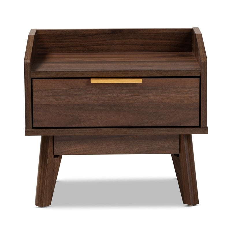Baxton Studio Mid-Century Lena 1-Drawer Wood Nightstand in Walnut Brown