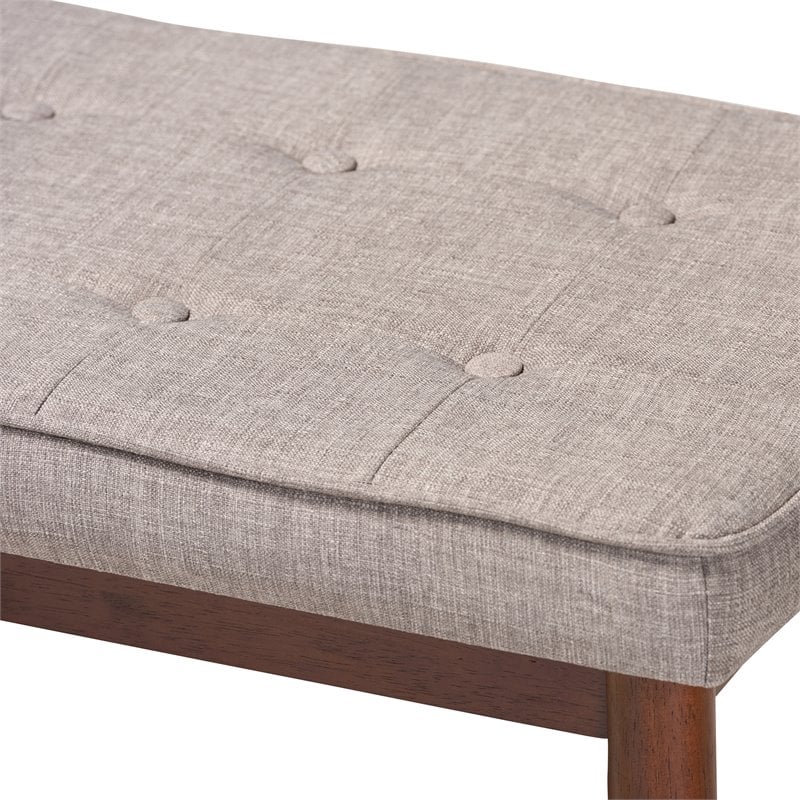 Baxton Studio Itami Upholstered Wood Bench in Light Gray and Medium Oak