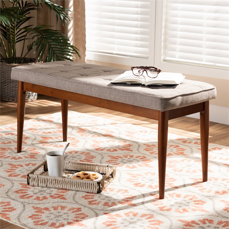 Baxton Studio Itami Upholstered Wood Bench in Light Gray and Medium Oak