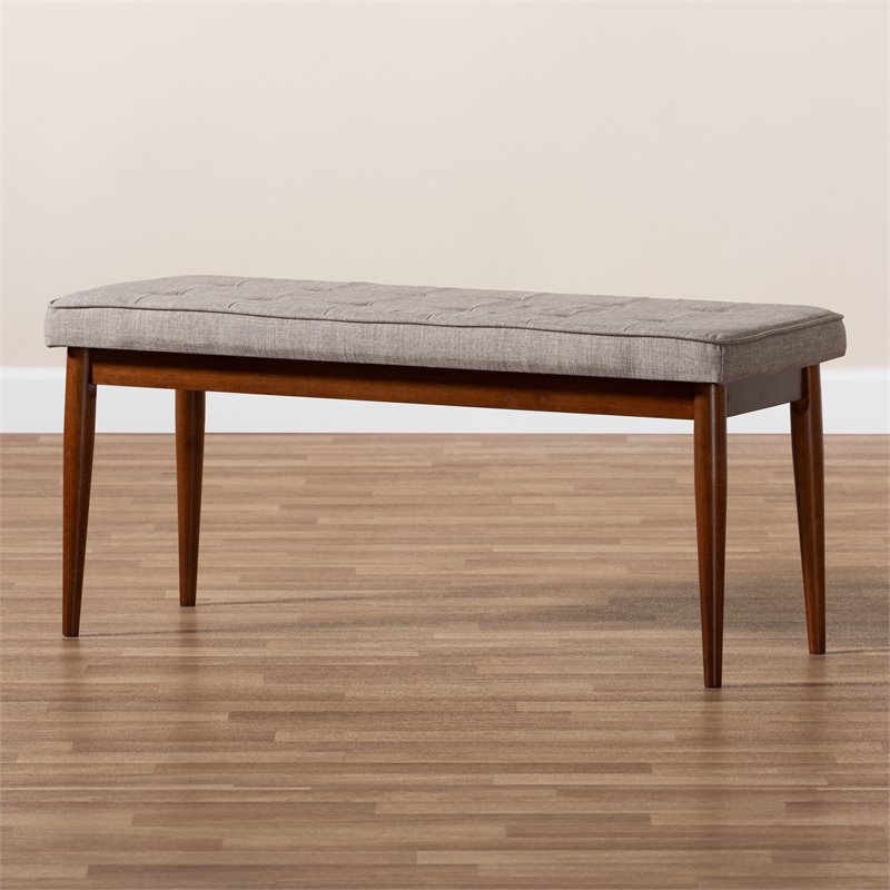 Baxton Studio Itami Upholstered Wood Bench in Light Gray and Medium Oak