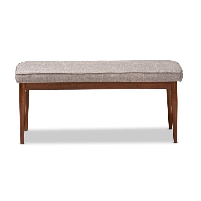 Baxton Studio Itami Upholstered Wood Bench in Light Gray and Medium Oak