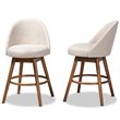 Baxton Carra Light Beige Upholstered Swivel Counter Stool in Walnut Set of 2