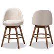 Baxton Carra Light Beige Upholstered Swivel Counter Stool in Walnut Set of 2
