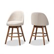 Baxton Carra Light Beige Upholstered Swivel Counter Stool in Walnut Set of 2