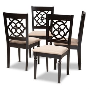 Baxton Studio Renaud Wood Dining Chair in Sand and Espresso - Set of 4