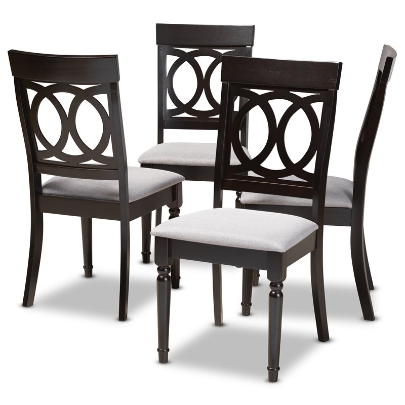 Baxton Studio Lucie Wood Dining Chair in Gray and Espresso Set of 4