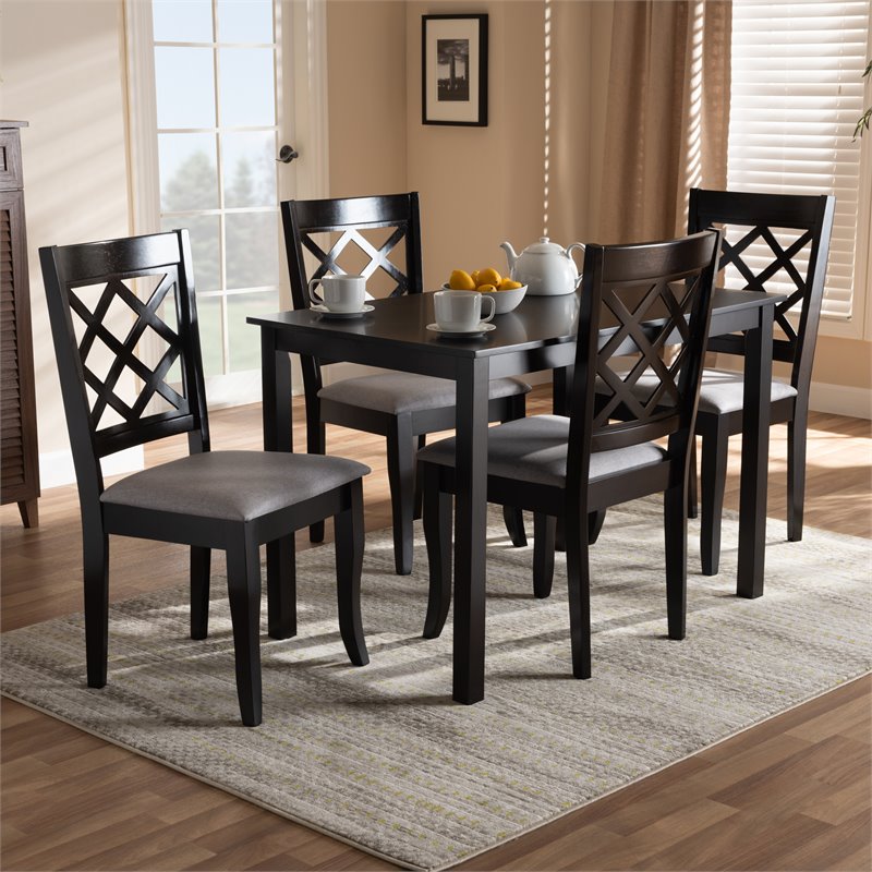 Baxton Studio Verner 5-Piece Wood Upholstered Dining Set in Gray and Espresso