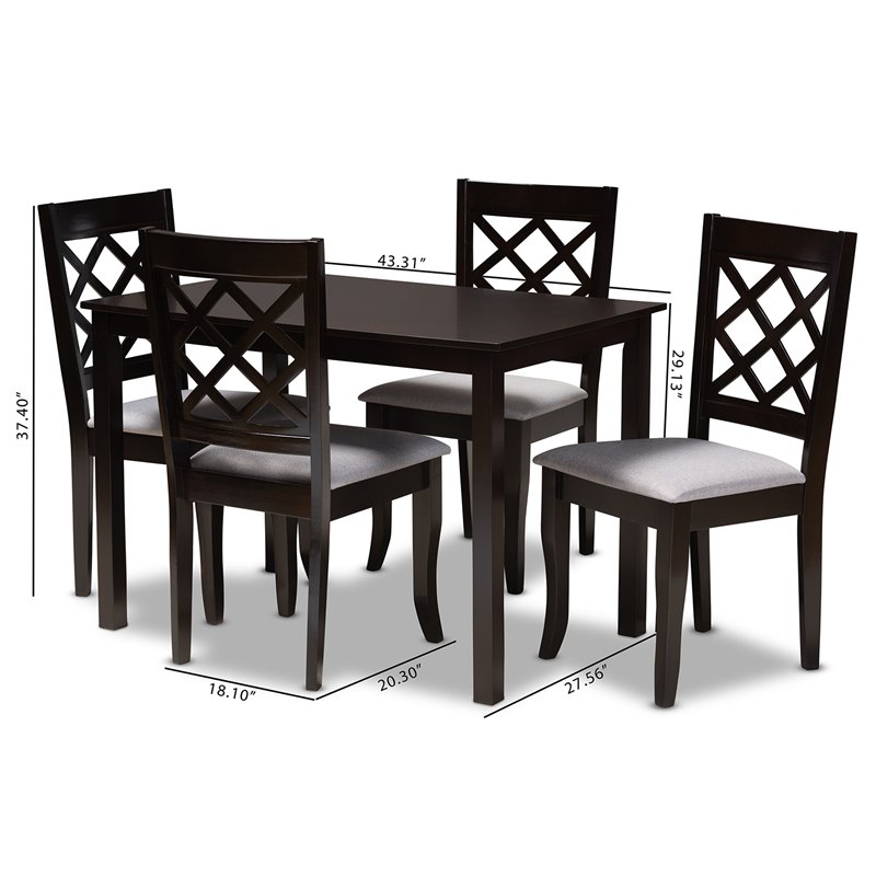 Baxton Studio Verner 5-Piece Wood Upholstered Dining Set in Gray and Espresso