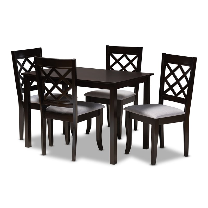 Baxton Studio Verner 5-Piece Wood Upholstered Dining Set in Gray and Espresso