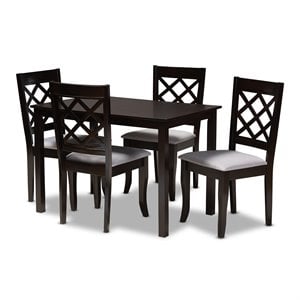Baxton Studio Verner 5-Piece Wood Upholstered Dining Set in Gray and Espresso