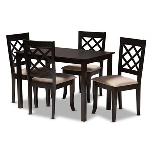 Baxton Studio Verner 5-Piece Wood Upholstered Dining Set in Sand and Espresso