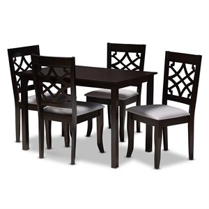 Baxton Studio Mael 5-Piece Wood Upholstered Dining Set in Gray and Espresso