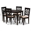 Baxton Studio Mael 5-Piece Wood Upholstered Dining Set in Sand and Espresso